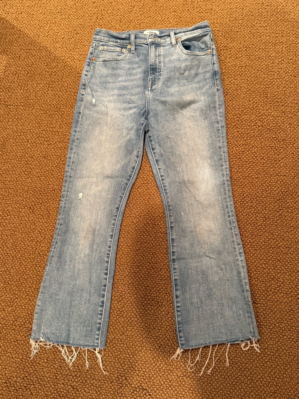 Pistols Light Blue Straight Crop Jeans with Frayed Hem